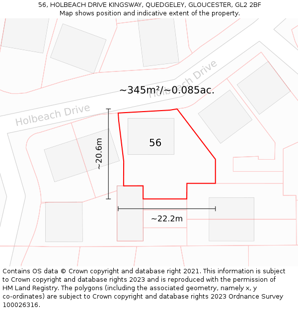 56, HOLBEACH DRIVE KINGSWAY, QUEDGELEY, GLOUCESTER, GL2 2BF: Plot and title map