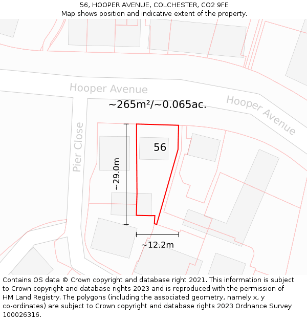 56, HOOPER AVENUE, COLCHESTER, CO2 9FE: Plot and title map