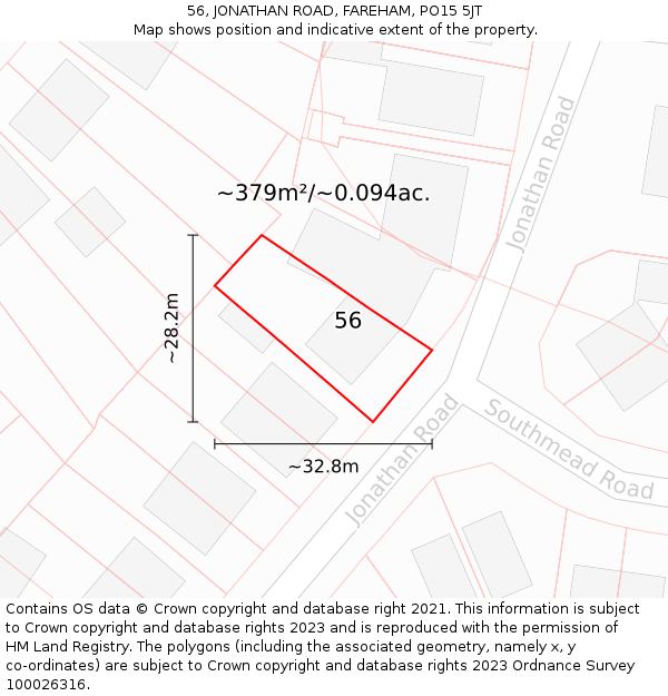 56, JONATHAN ROAD, FAREHAM, PO15 5JT: Plot and title map