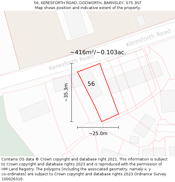 56, KERESFORTH ROAD, DODWORTH, BARNSLEY, S75 3NT: Plot and title map