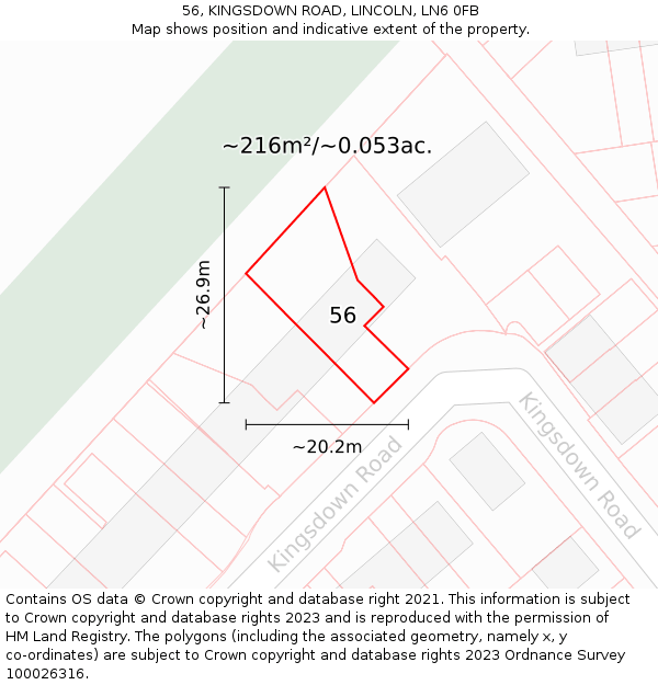 56, KINGSDOWN ROAD, LINCOLN, LN6 0FB: Plot and title map