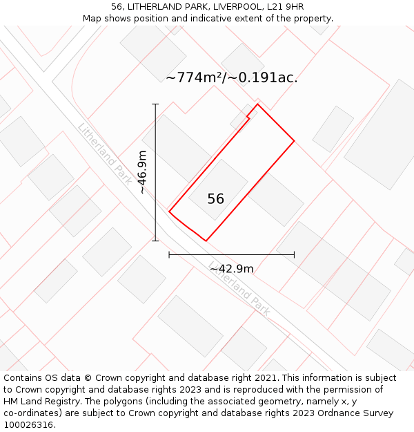 56, LITHERLAND PARK, LIVERPOOL, L21 9HR: Plot and title map