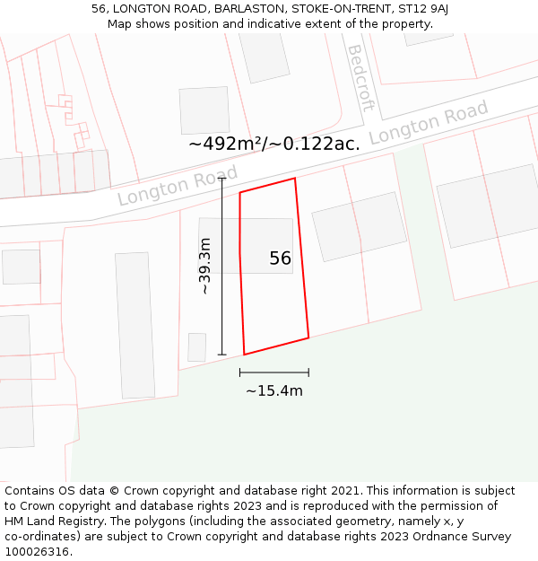 56, LONGTON ROAD, BARLASTON, STOKE-ON-TRENT, ST12 9AJ: Plot and title map