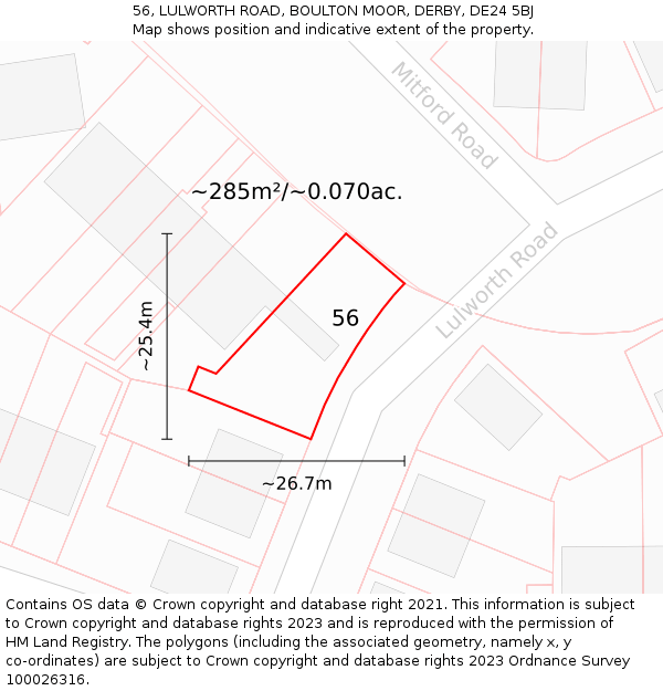 56, LULWORTH ROAD, BOULTON MOOR, DERBY, DE24 5BJ: Plot and title map