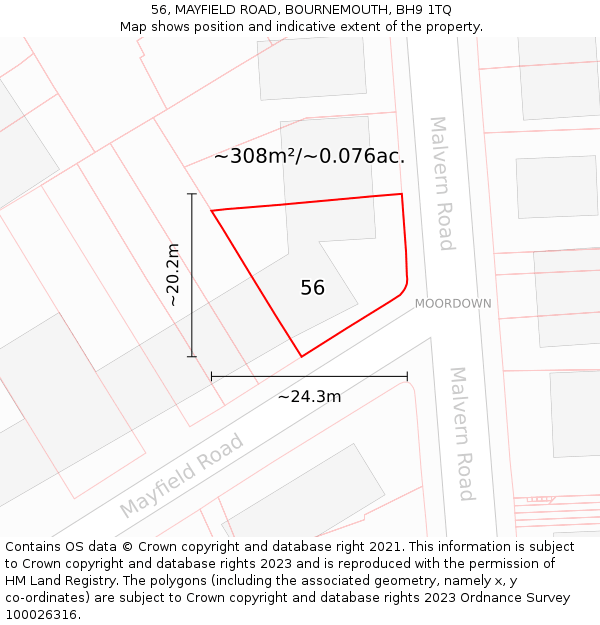 56, MAYFIELD ROAD, BOURNEMOUTH, BH9 1TQ: Plot and title map