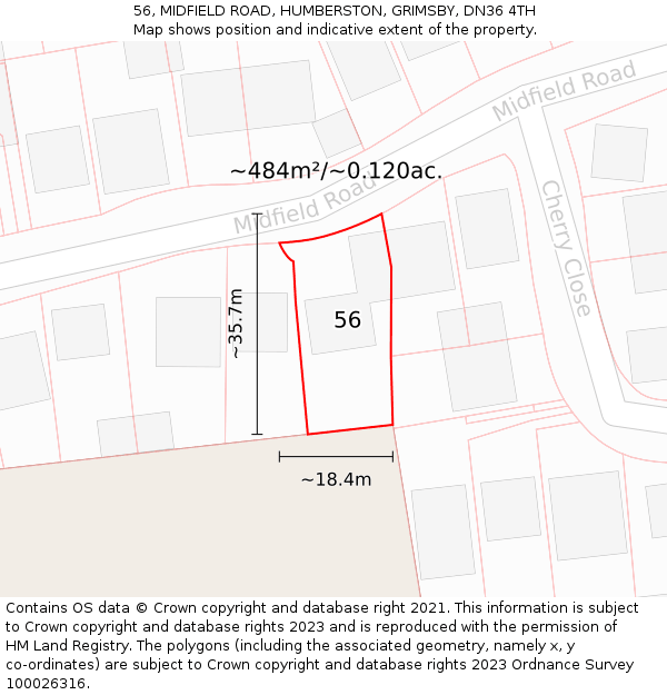 56, MIDFIELD ROAD, HUMBERSTON, GRIMSBY, DN36 4TH: Plot and title map