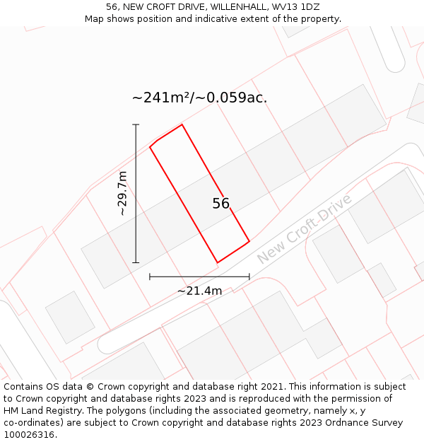 56, NEW CROFT DRIVE, WILLENHALL, WV13 1DZ: Plot and title map