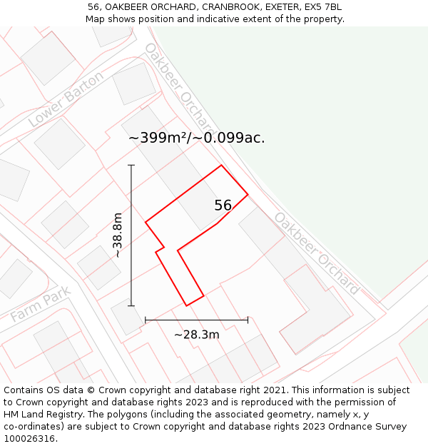 56, OAKBEER ORCHARD, CRANBROOK, EXETER, EX5 7BL: Plot and title map