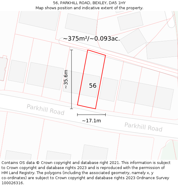 56, PARKHILL ROAD, BEXLEY, DA5 1HY: Plot and title map