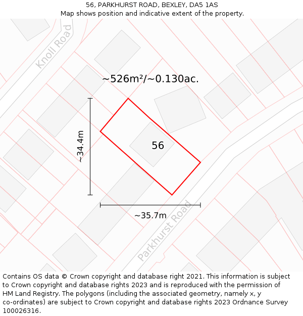 56, PARKHURST ROAD, BEXLEY, DA5 1AS: Plot and title map