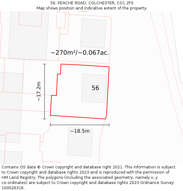 56, PEACHE ROAD, COLCHESTER, CO1 2FS: Plot and title map