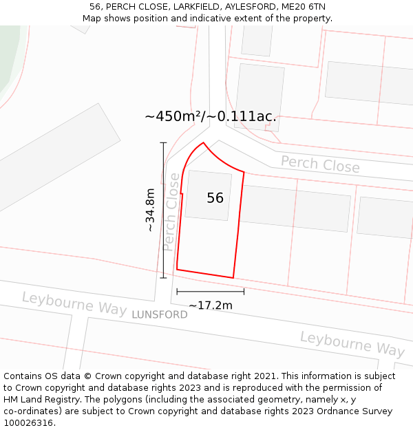 56, PERCH CLOSE, LARKFIELD, AYLESFORD, ME20 6TN: Plot and title map