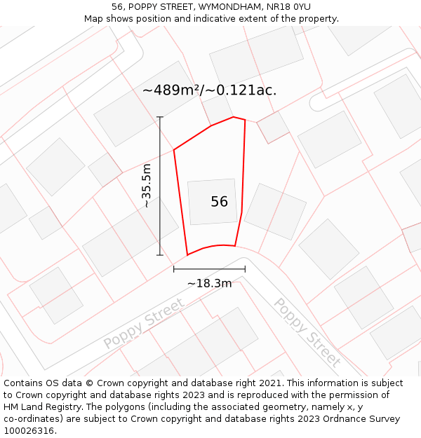 56, POPPY STREET, WYMONDHAM, NR18 0YU: Plot and title map