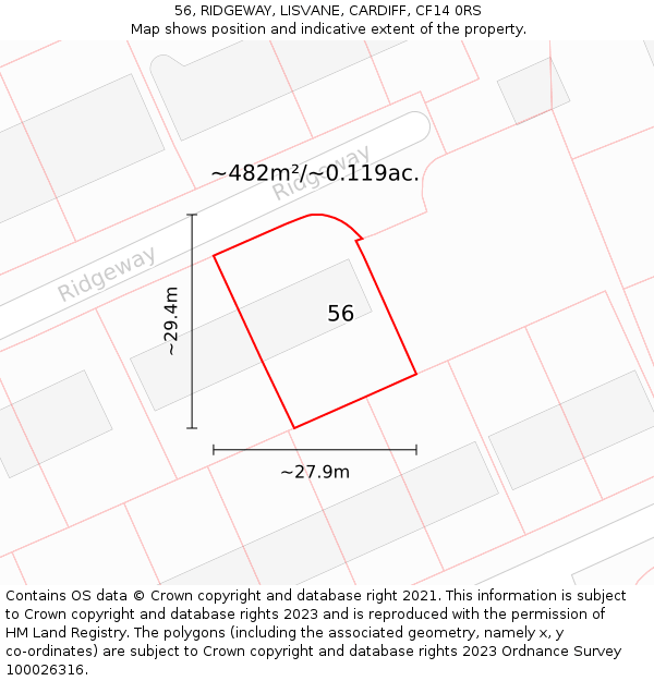 56, RIDGEWAY, LISVANE, CARDIFF, CF14 0RS: Plot and title map