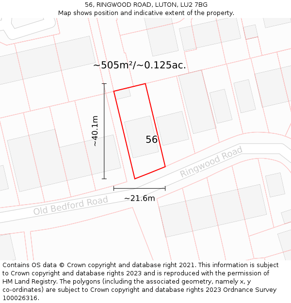 56, RINGWOOD ROAD, LUTON, LU2 7BG: Plot and title map