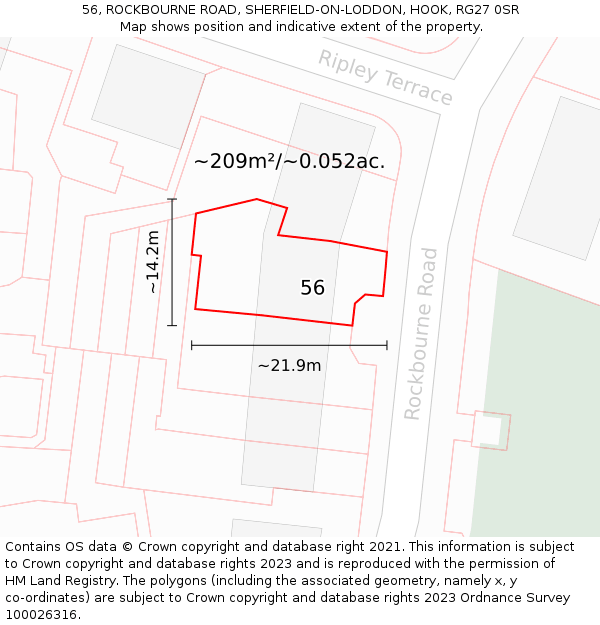 56, ROCKBOURNE ROAD, SHERFIELD-ON-LODDON, HOOK, RG27 0SR: Plot and title map