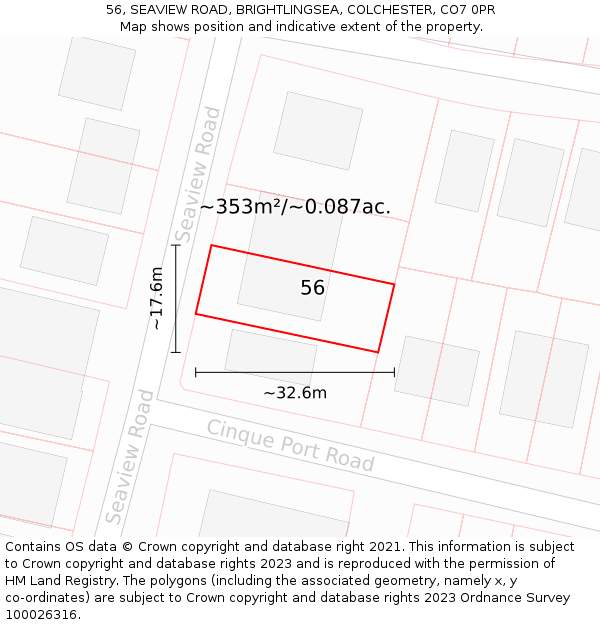 56, SEAVIEW ROAD, BRIGHTLINGSEA, COLCHESTER, CO7 0PR: Plot and title map