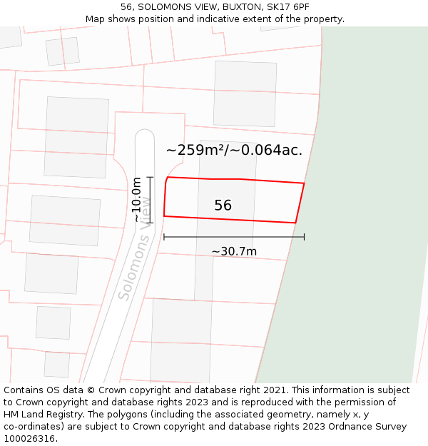 56, SOLOMONS VIEW, BUXTON, SK17 6PF: Plot and title map