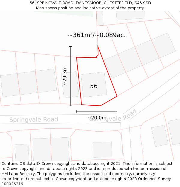 56, SPRINGVALE ROAD, DANESMOOR, CHESTERFIELD, S45 9SB: Plot and title map