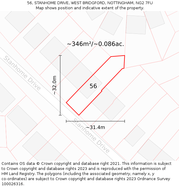 56, STANHOME DRIVE, WEST BRIDGFORD, NOTTINGHAM, NG2 7FU: Plot and title map