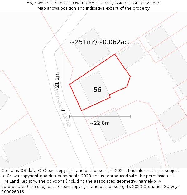 56, SWANSLEY LANE, LOWER CAMBOURNE, CAMBRIDGE, CB23 6ES: Plot and title map