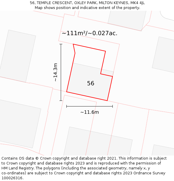 56, TEMPLE CRESCENT, OXLEY PARK, MILTON KEYNES, MK4 4JL: Plot and title map