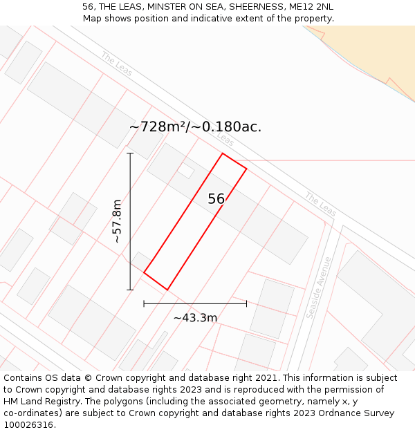 56, THE LEAS, MINSTER ON SEA, SHEERNESS, ME12 2NL: Plot and title map