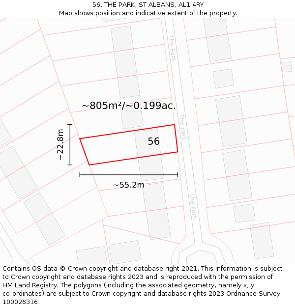 56, THE PARK, ST ALBANS, AL1 4RY: Plot and title map