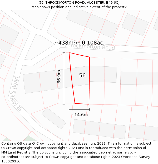 56, THROCKMORTON ROAD, ALCESTER, B49 6QJ: Plot and title map