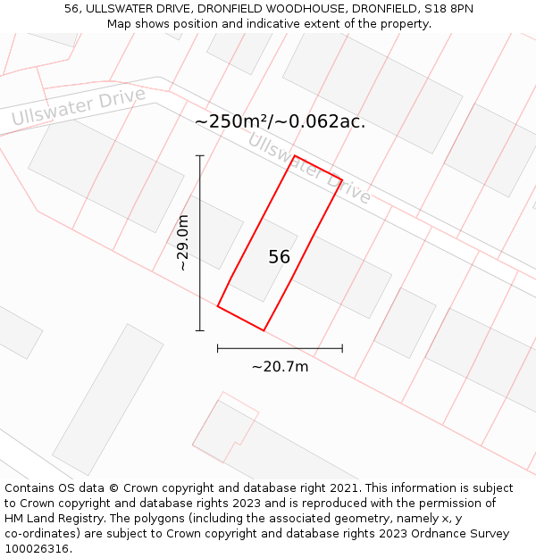 56, ULLSWATER DRIVE, DRONFIELD WOODHOUSE, DRONFIELD, S18 8PN: Plot and title map