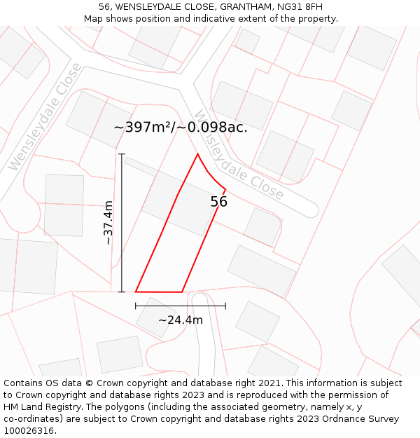 56, WENSLEYDALE CLOSE, GRANTHAM, NG31 8FH: Plot and title map