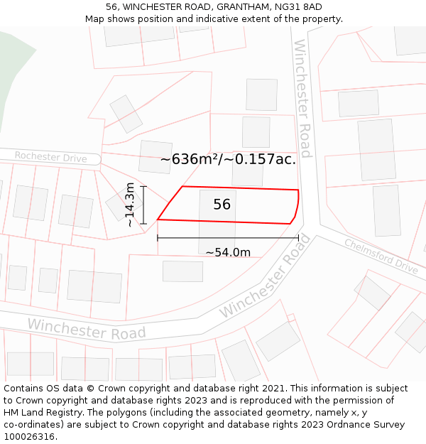 56, WINCHESTER ROAD, GRANTHAM, NG31 8AD: Plot and title map