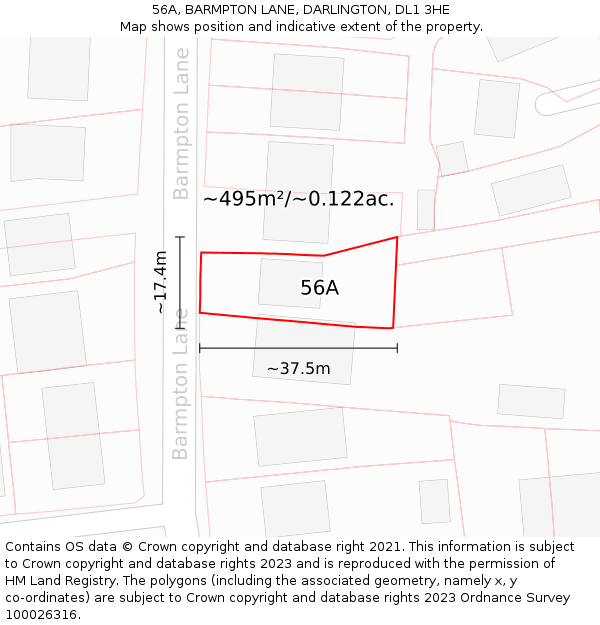 56A, BARMPTON LANE, DARLINGTON, DL1 3HE: Plot and title map