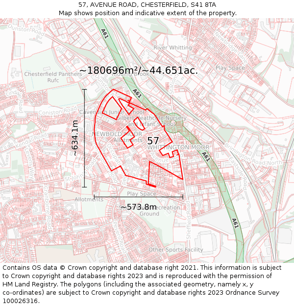 57, AVENUE ROAD, CHESTERFIELD, S41 8TA: Plot and title map