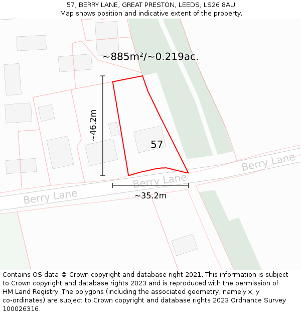 57, BERRY LANE, GREAT PRESTON, LEEDS, LS26 8AU: Plot and title map