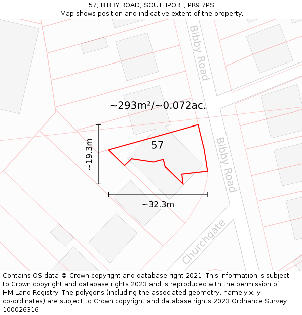 57, BIBBY ROAD, SOUTHPORT, PR9 7PS: Plot and title map