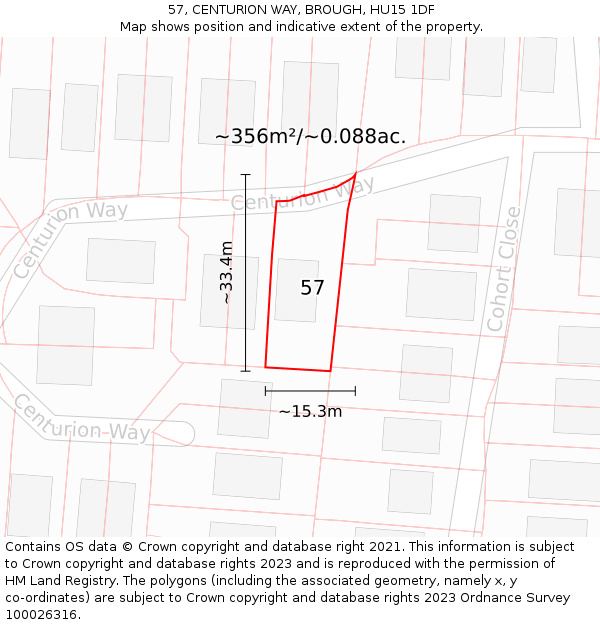 57, CENTURION WAY, BROUGH, HU15 1DF: Plot and title map