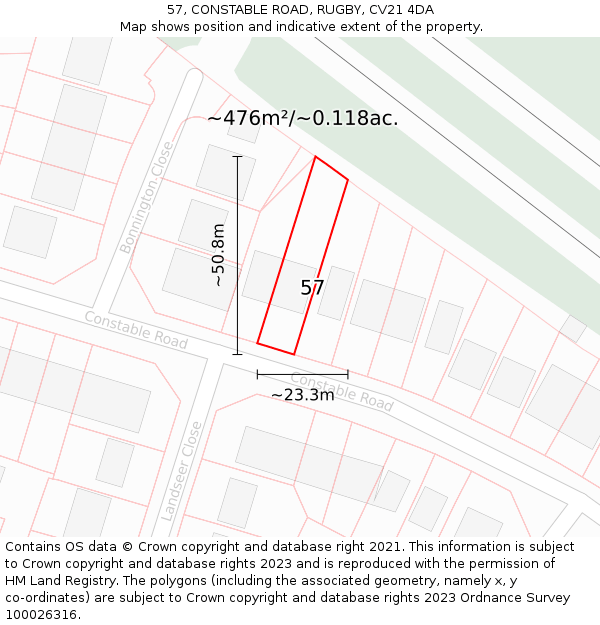 57, CONSTABLE ROAD, RUGBY, CV21 4DA: Plot and title map