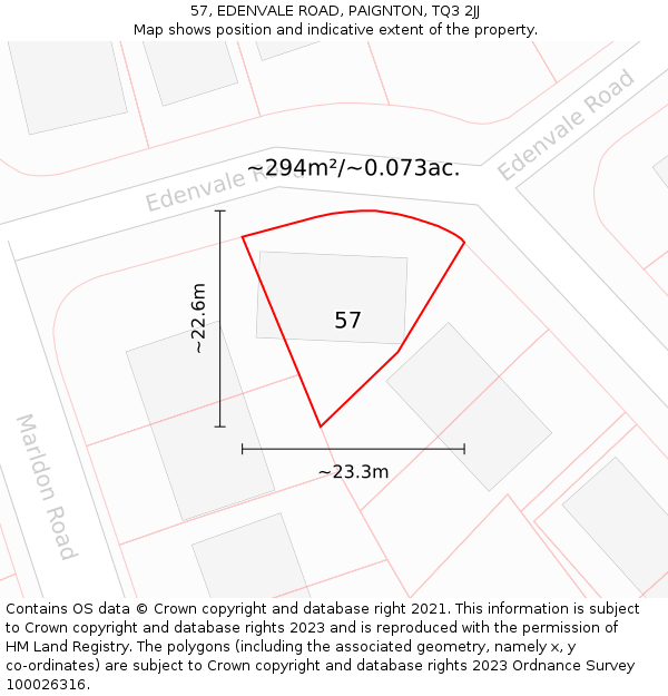 57, EDENVALE ROAD, PAIGNTON, TQ3 2JJ: Plot and title map