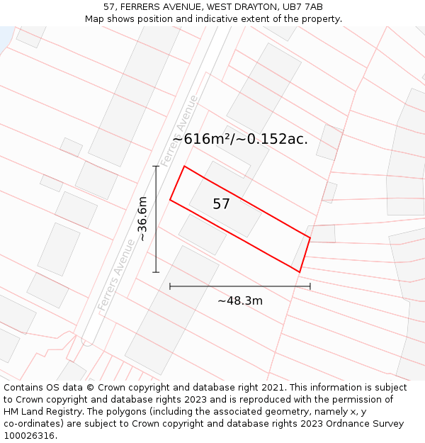 57, FERRERS AVENUE, WEST DRAYTON, UB7 7AB: Plot and title map