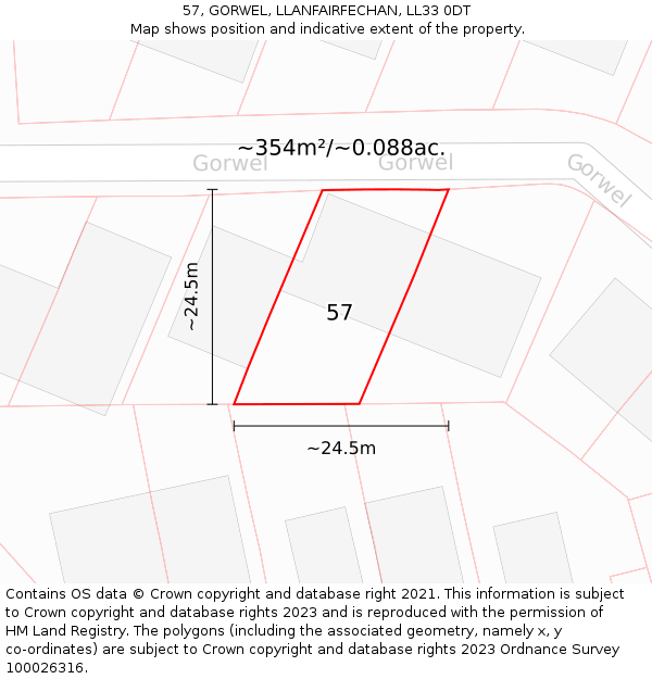 57, GORWEL, LLANFAIRFECHAN, LL33 0DT: Plot and title map