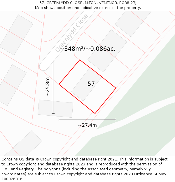 57, GREENLYDD CLOSE, NITON, VENTNOR, PO38 2BJ: Plot and title map