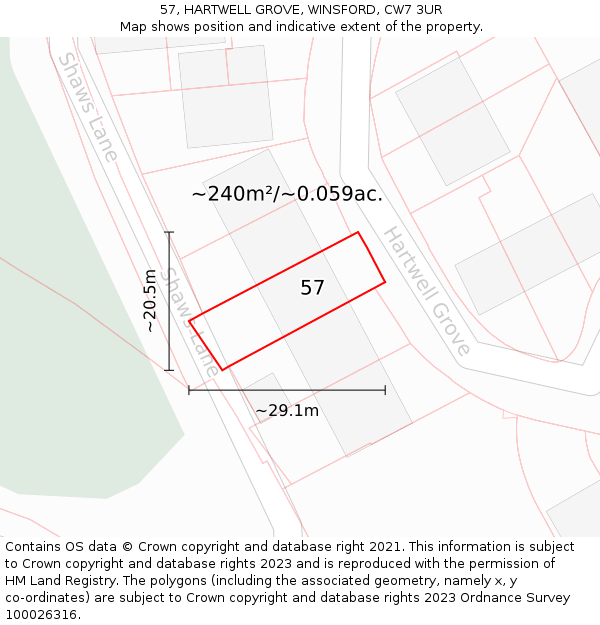 57, HARTWELL GROVE, WINSFORD, CW7 3UR: Plot and title map