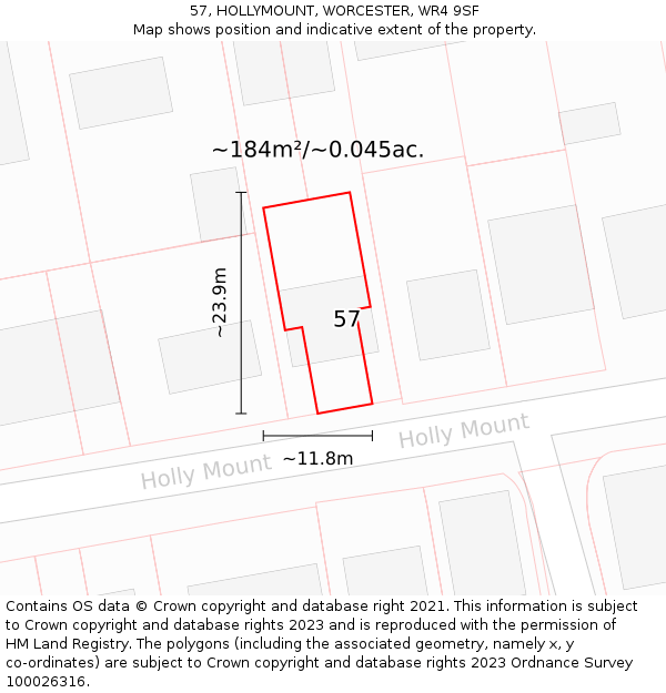 57, HOLLYMOUNT, WORCESTER, WR4 9SF: Plot and title map