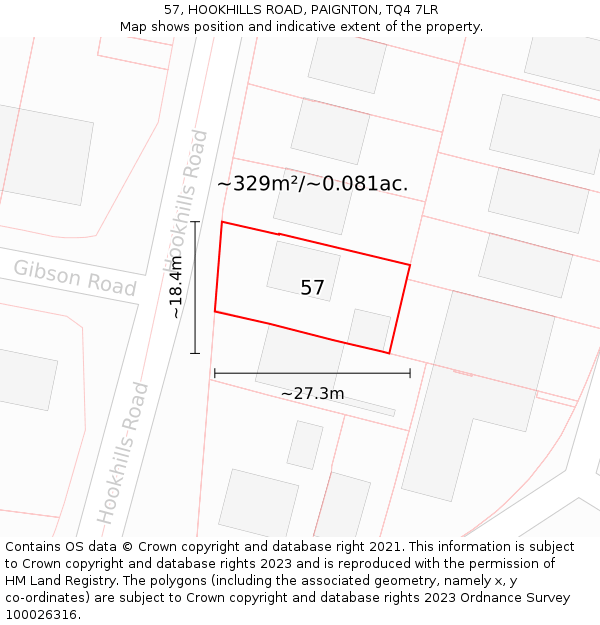 57, HOOKHILLS ROAD, PAIGNTON, TQ4 7LR: Plot and title map