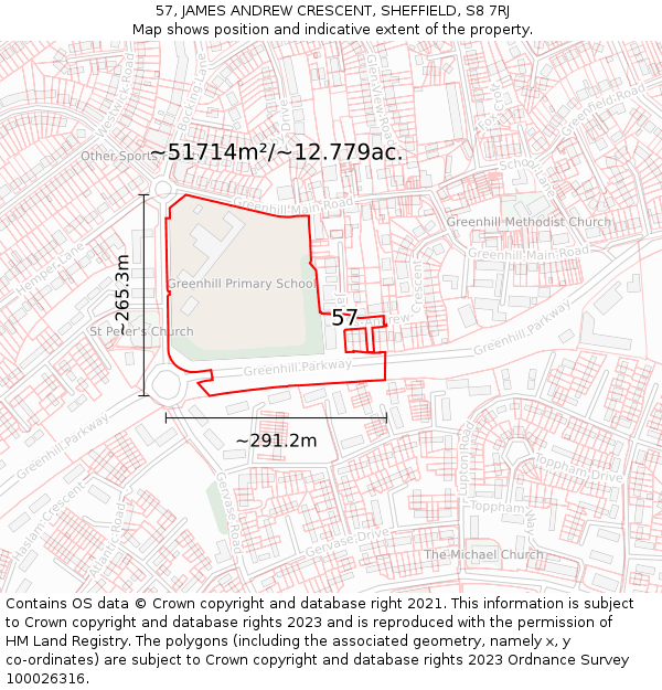 57, JAMES ANDREW CRESCENT, SHEFFIELD, S8 7RJ: Plot and title map