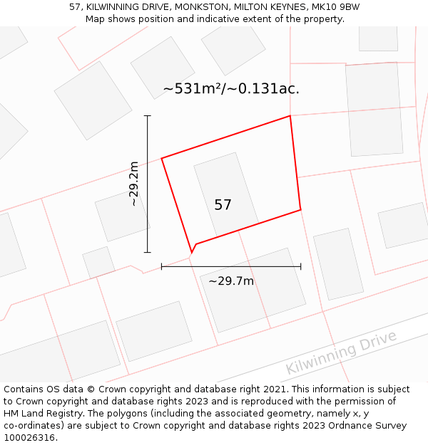 57, KILWINNING DRIVE, MONKSTON, MILTON KEYNES, MK10 9BW: Plot and title map