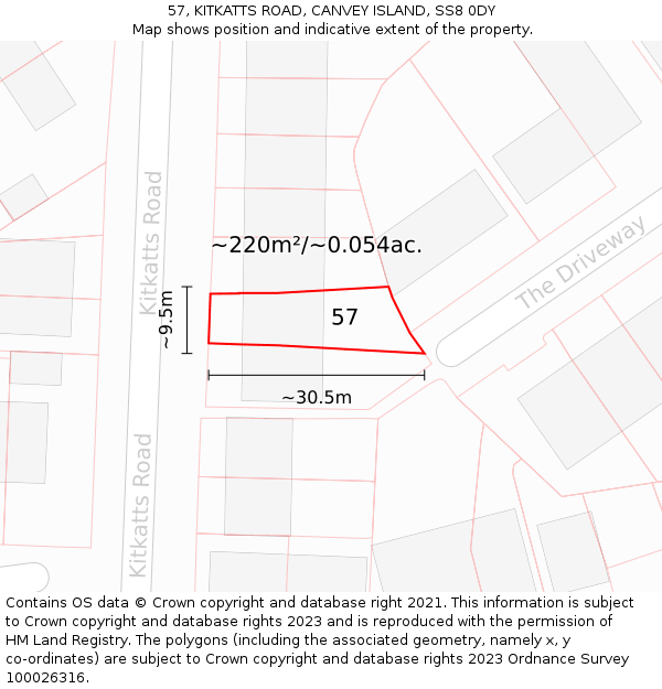 57, KITKATTS ROAD, CANVEY ISLAND, SS8 0DY: Plot and title map