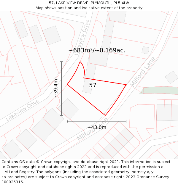 57, LAKE VIEW DRIVE, PLYMOUTH, PL5 4LW: Plot and title map