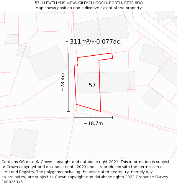 57, LLEWELLYNS VIEW, GILFACH GOCH, PORTH, CF39 8BQ: Plot and title map